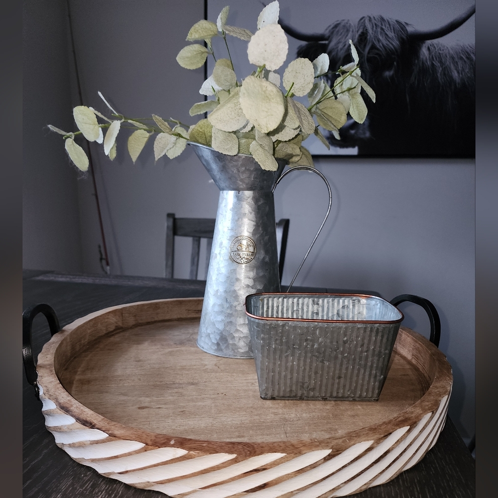 New Boutique Farmhouse Rustic Rectangular Galvanized Metal Tin
